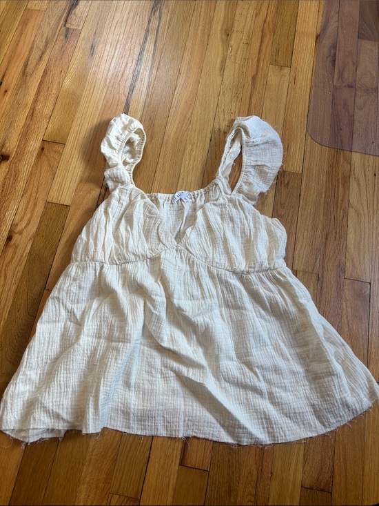 AEMI+CO Tops - Light Cream Ruffle Strap Cotton-Crinkle Camisole